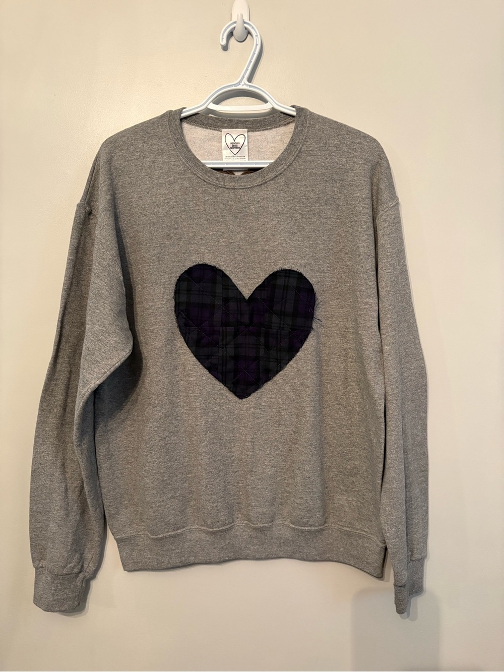 Conscious Heart Collection Crewneck sweatshirt plaid heart sustainable fashion